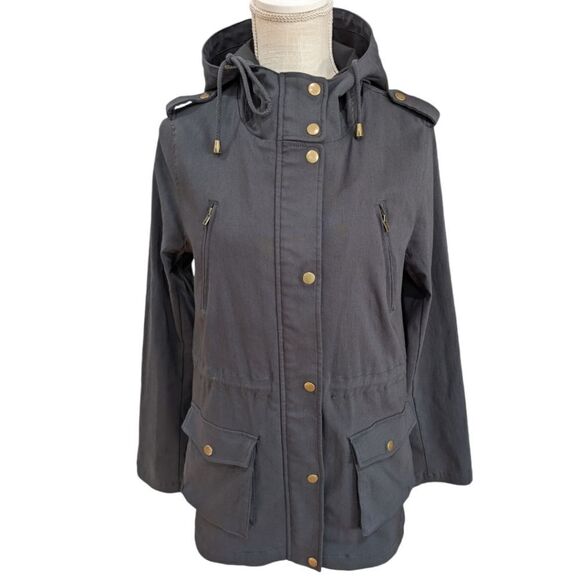 Eden Society Women's Military Cargo Utility Jacket Hooded Zip Up Grey Size M - Picture 1 of 10